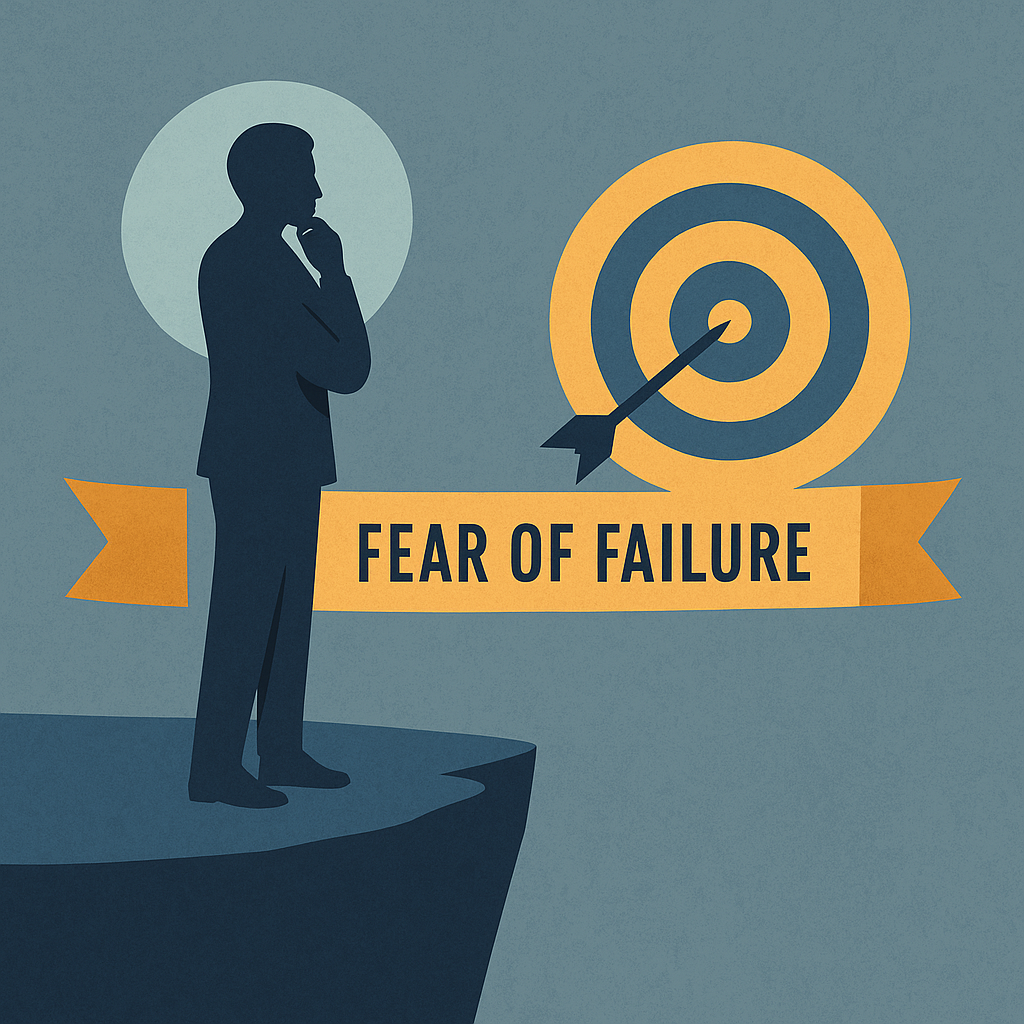 The Hidden Cost of Playing Small: Overcoming Fear in Business 4 Silhouette facing a target labeled 'Fear of Failure,' illustrating the challenge of overcoming doubt.