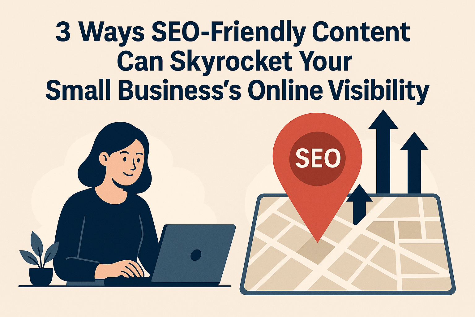 3 Ways SEO Content For Small Business Can Skyrocket Your Small Business’s Online Visibility 1 Local SEO visibility illustration showing map pins targeting specific neighborhoods and cities for improved local search rankings